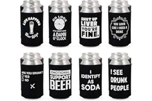 SHOP4EVER Funny Beer Party Sayings Can Sleeve Cooler Insulated Drink Coozies Soda Beer Hugger Coolies (Black, 8 Pk)