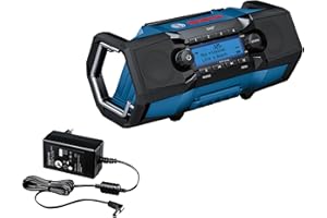Bosch Professional 18V System radio de obra a batería GPB 18V-2 SC (receptor DAB+, Bluetooth, FM y AUX, incl. 1 fuente de alimentación, 1 cable AUX, 1 pila de botón de litio CR2032 de 3 V)