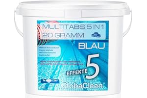GlobaClean 5 kg Chlor Multitabs 5 in 1 20g Blau | Chlortabletten für Pool | Hochwirksame Poolchemie Poolpflege