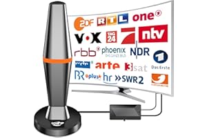 DGUPSP DVBT2 Antenne, zimmerantenne DVB-T & DVB-T2 Antennen mit Verstärker, Großer Reichweite und 360° Empfang, Zimmerantenne für Fernseher mit Starkem Magnetfuß, Geeignet für 4K 1080p & Alle TV-Geräte