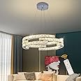 Oninio Modern Dimmable Crystal Chandeliers, 3 Rings LED Pendant Light Fixture Adjustable Ceiling Hanging Light for Living Dining Room Kitchen Bedroom Porch with Remote (Variable Light/Dia 19.7 in) 48W