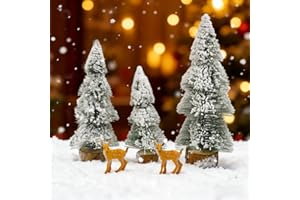 Byfoyif 3 Mini Alberi Natale Innevato 15/20/25cm, Albero di Natale Artificiale in Miniatura con Effetto Fiocco Neve, Alberelli Natale Decorati con 2 Modello Renna per Decorazioni Natalizie Fai da Te
