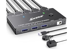 YOUTINGHDAV KVM Switch 2 PC 1 moniteur 8K@60Hz 4K @120Hz, USB 3.0 KVM Switch HDMI 2.1 HDCP 2.3 pour 2 ordinateurs partageant un clavier souris filaire à distance