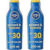 NIVEA SUN Latte Solare Protect & Hydrate FP 30 2 x 200 ml, Crema solare 30 che idrata per 48h, Protezione solare 30 resistent