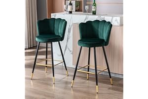 WAHSON OFFICE CHAIRS Wahson Velvet Bar Stools Kitchen Counter Chairs Set of 2 Breakfast Bar Chairs with Metal Legs&Backrest, High Stools for Kitchen Island/Home Bar,Green