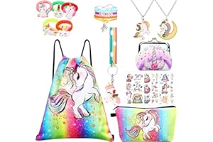 RHCPFOVR Cadeaux Licorne pour les filles Licorne Cordon Sac à dos/Trousse de maquillage/Bracelet/Collier/Élastiques