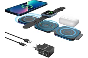 ‎PINRUIGE PINRUIGE Bezprzewodowa ładowarka, Mag-safe 3 w 1 indukcyjna stacja ładująca Składana Wireless Charger kompatybilna z iPhone 15 14 13 12 11 Pro Max/XS/XR/X/8, iWatch Ultra/8/SE/7/6/5/4/3, AirPods Pro