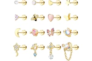 JeweBella 16Pcs Orecchini Donna Set in Acciaio Chirurgico Orecchini Anallergici Donna Cartilagine Orecchini Cuore Perla Orecchini a Bottone Helix Piercing Orecchini Argento/Oro