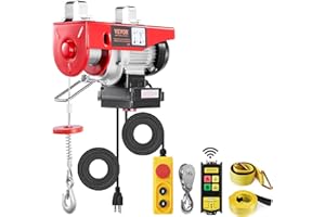 VEVOR Elektrische Seilwinde, 600 kg, Motorwinde mit 100 m kabelloser und 4,2 kabelgebundener Fernbedienung, 12 m Hubhöhe mit Einzelkabel, Einzel-/Doppelschlingen, Hebezeug für Garage, Lager, Fabrik