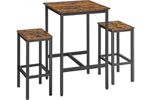 VASAGLE Bar Table and Chairs Set, Square Bar Table, Space Saving for Kitchen Breakfast, Living Room, Party Room, Rustic Brown and Black