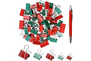 ‎LGIFUTMAX LGIFUTMAX® Foldback Klammern 32mm/25mm/19mm Rot Grün,Büroklammern Papierklammern metall Binder Clips Foldbackklammern Klein 65 Stück,Vielzweckklammern für dokumentenklammer Bürobedarf,mit 1 x Kuli