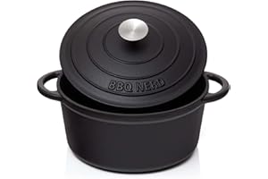 BBQ NERD BBQ-Nerd© - Olla redonda con tapa (5 L, hierro fundido con revestimiento de esmalte, cacerola de hierro fundido, ideal para cocinar lentamente, eficiencia energética y ahorro de calor