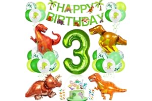 BLUELVES Decorazioni Compleanno Dinosauri, Palloncino Numero 3，Decorazioni Compleanno 3 Anno, Festa Tema Dinosauri, Compleanno Party Ragazzo, Palloncini Compleanno Dinosauri per Bambini Festa nella Giungla