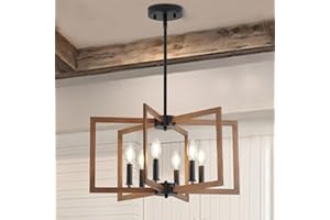 GHiycotdl Industrial Lampadario,E14 Farmhouse Lampada A Sospensione,Lampadari Da Cucina Per Soggiorno Cucina Corridoio Camera Da Letto,Regolazione Dell'Altezza (Texture di legno,8 luci)