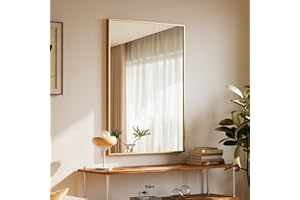 ‎BEAUTYPEAK BEAUTYPEAK Rechteckiger Wandspiegel 81x61cm mit Metallrahmen, Bruchsicherer Badspiegel, Wandspiegel für Bad, Schlafzimmer, Wohnzimmer, Gold Rectangular Bathroom Mirror