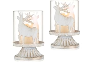Candeldo Christmas Table Centrepiece Decorations: Set of 2 Christmas Candle Holders Xmas Decoration for Dining Table Deer Ornaments Home Living Room Decor Candle Holder for Pillar Candles Tea Light