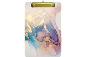 Hnogri Portapapeles de plástico pequeño, diseño de moda, tamaño A5, portapapeles para estudiantes, niños, mujeres, oficina, escuela, mini portapapeles tamaño 6 "x 9", Mármol de oro rosa