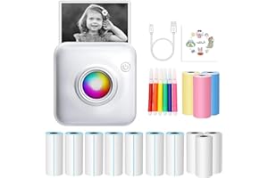 CARSEATTY Inkless Photo Printer Mini Portable Sticker Maker Pocket Printer, Compatible with IOS and Android, Bluetooth Photo Picture Printer for Kids, Study, Note (Includes 13 Rolls of Thermal Paper) (X3 White)