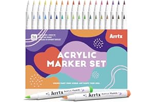 Arrtx Marqueurs de peinture acrylique 36D avec pointe pinceau pour peinture sur roche, bois, céramique, verre, toile, métal, plastique, tissu, pierre et pour tout projet artistique