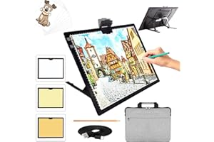 A3 LED Light Pad with Carry Bag, TOHETO Wireless Rechargeable Light Board with Stand and Top Magnetic Clip 3 Colors Stepless Dimmable 6 Levels Brightness Light Box for Diamond Painting Weeding Vinyl