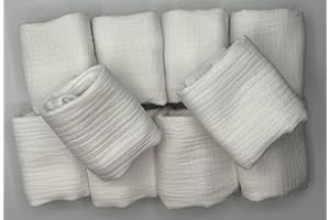 Babyline 10 Gasas Muselinas Algodón Orgánico 48X24 Cm Bebés. Toallas Bebé Recién Nacido Muselinas Bebé Algodón Baberos Muselina Ecofriendly, Toallitas Reutilizables. (Blancas)