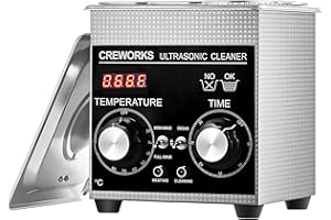 CREWORKS 1.3L Pulitore Ultrasuoni con 100W Riscaldatore e Timer 60W Vasca Ultrasuoni in Acciaio Inossidabile con Modalità Degas e Delicata Lavatrice Ultrasuoni per Gioielli Occhiali Orologi