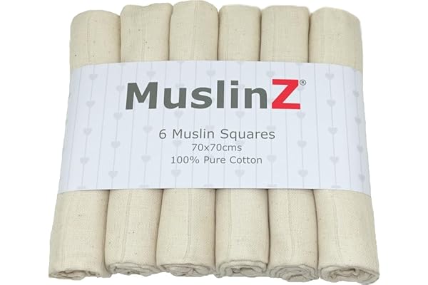 MuslinZ, Lot de 6 langes en mousseline pour bébé, bavoirs carrés en mousseline de soie, taille L, 70 x 70 cm, pour garçon, fille, options unisexes – Coton – Absorbants et respirants – Chiffons