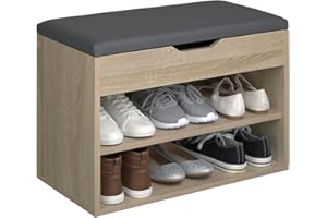 TecTake® Zapatero Madera con Cojín Extraíble, Estanteria Zapatero Ajustable, Mueble Entrada Recibidor, Organizador Zapatos, Banco para Guardar Zapatos - Madera Clara, Roble Sonoma