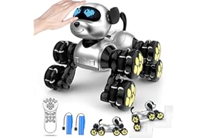 Charmofun Cane Robot per Bambini, 8WD Robot Telecomandato, RC Programmabile Cane, Giocattolo Interattivo Intelligenti Danza Musica Regali Creativi per Bambini 3+ Anni (Nero)