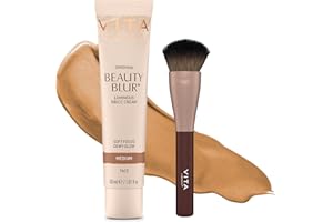 VITA LIBERATA Beauty Blur Medium 30ml & Brush Bundle, BB/CC Cream, Hydrating complexion booster, Radiant Glow & Flawless Finish, Colour Corrector, Tinted Primer, Flawless application blending brush