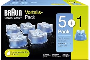 Braun Clean & Renew Reinigungskartuschen für elektrische Rasierer Herren, 5+1er-Pack, Reinigungsflüssigkeit für Elektrorasier