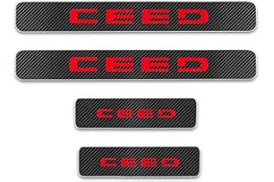 Symilov 4 pcs Fibra Carbono Coche Puerta Umbral Protector Pegatinas para KI-A CEED, Tira de Umbral de Puerta Antiarañazos,Red