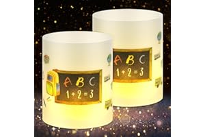 ANRUZON 12 Windlicht Tischdeko Einschulung Junge Mädchen, Einschulung Schulanfang Schuleinführung Deko mit Bunten ABC Zuckertüte Tafel Rucksack Motiv Schule, Geeignet für Teelichter oder Kerzen