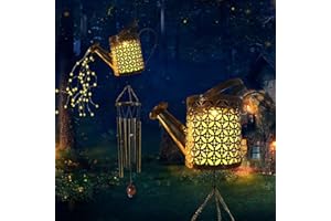 lifemet Solar Giesskanne Windspiele Lichter für Außen Gartendeko Wind Glockenspie Wasserdicht Metall LED Solar Windchime für Hof Rasen Veranda