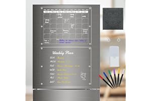 Deefongo 2 Sets of Planning Boards, 15.7" x 11.8" Clear Acrylic Magnetic Whiteboard for Fridge with 6 Dry Wipe Marks, 6 Colors, Reusable Planner Whiteboard Calendar