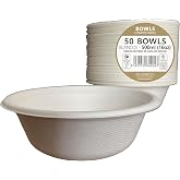 Econativo Disposable Bowls 500 ml &ndash; Pack of 50 &ndash; Compostable Sugarcane Bowls &ndash; Biodegradable, Resistant and Anti-Leak &ndash; Micro