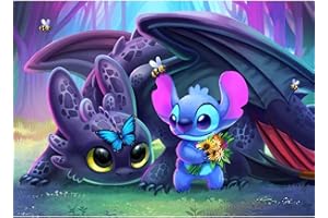 NAIMOER Stitch Diamond Painting, 5D Stich mit Drachen Diamant Painting Kits Bilder für Erwachsene, DIY Tiere Diamant Malerei Diamond Painting Kinder Bilder Set 30x40cm für Wanddekor