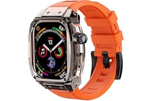 VISOOM Strap with Clear Case Compatible with Apple Watch 45mm, Men Rugged Case Protective Bumper Cover with Soft Rubber Silicone Band for iWatch Series 9/8/7(NO SCREEN PROTECTOR),