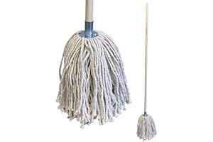 NEWMAN AND COLE Pure Yarn Industrial Mop with Wooden Handle, Large String Mop with Galvanised Socket, Highly Absorbent Yarn Cotton Head and 120cm Handle, Heavy Duty for All-Around Floor Cleaning