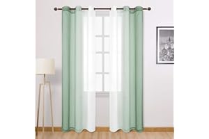 DWCN Light Sage Ombre Sheer Curtains - 84 inches Long Faux Linen Gradient Semi Voile Curtains for Bedroom and Living Room, Set of 2 Grommet Top Window Curtain Panels, 42 x 84 Inches Long, Sage Green