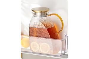 Baffect Jarra de Agua de Vidrio de Borosilicato Alto con Tapa de Acero Inoxidable, Resistente al Calor y al Frío, 1.8 L/63 oz.