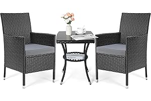 LIFERUN Conjunto Muebles Jardín Ratán de 3 piezas,Juego de Muebles Balcón de Ratán,Ratan de Sillon Jardin,Silla Ratan Jardín,Jardin Exterior Conjuntos Salón de Polirratán,para Exterior Terraza,Balcón (Negro)