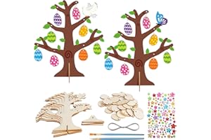 Matogle 6 Kits Bricolage Arbres d'Oeuf en Bois à Colorer avec Pinceaux pour Enfants Loisir Créatif Pâques Activité Manuelle Printemps Garçon Fille Fête DIY Déco Table
