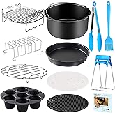 COSORI Air Fryer Accessory Set, Suitable for All Brands 5.5 L, 6 Pieces Including Cake Pan/Pizza Pan, Metal Holder/Multi-Purpose Rack with Skewers/Silicone Mat/Egg Bite Shape with Lid