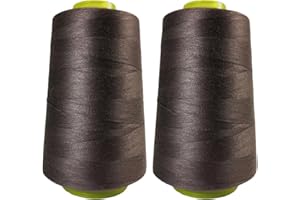 JYC CREATIVE 2 Bobine di filo per cucire (4.500 metri/rotolo), Filo in poliestere ad alta resistenza, Bobine di filo per lavori di cucito, (2 pezzi, marrone 303-5000Y)