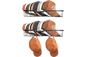 ZoeQide Porte Casquette Mural en Métal – Lot de 2 Supports Muraux pour 20 Casquettes – Rangement Casquettes Mur, Organisateur de Chapeaux et Snapbacks – Étagère Murale en Métal Noir
