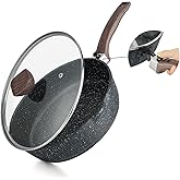 Kordisen Nonstick Deep Frying Pan with Lid, 28cm Saute Pan Skillet with Detachable Wood Handle, Granite Stone Coating for Coo