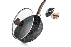 Kordisen Padella profonda antiaderente con coperchio, padella da 28 cm, rivestimento in pietra di granito per cucinare, pentole a induzione, compatibile con tutti i piani cottura, senza PFOA