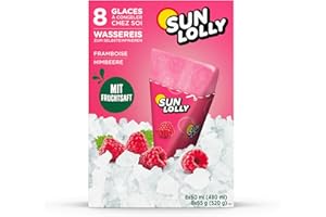 ‎SUN LOLLY Sun Lolly Water Ice Raspberry Pack of 8 | With Fruit Juice | For Self-Freezing | No Artificial Flavours | Free from Sweeteners | Lactose Free | Gluten Free | 8 x 60 ml