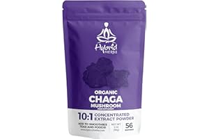 HYBRID HERBS – Organic Wild Chaga Mushroom Powder 10X Strength - Supplement for Energy, Skin & Brain Support Rich in Antioxidants & Beta Glucans | HIGH Potency 10:1 Extract - 56 Serving (56g)